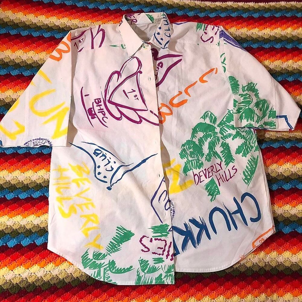 Vintage Oversize Graphic Beverly Hills polo club white button up down streetwear